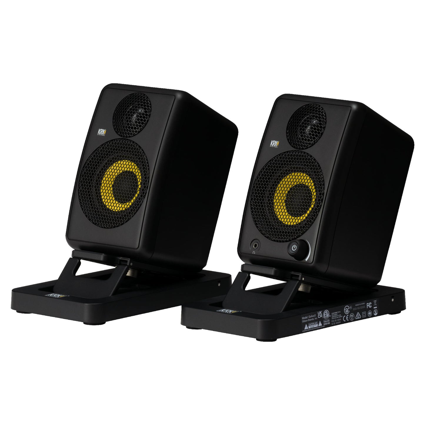 KRK GoAUX 3 Portable Powered Studio Monitors - Stands Side