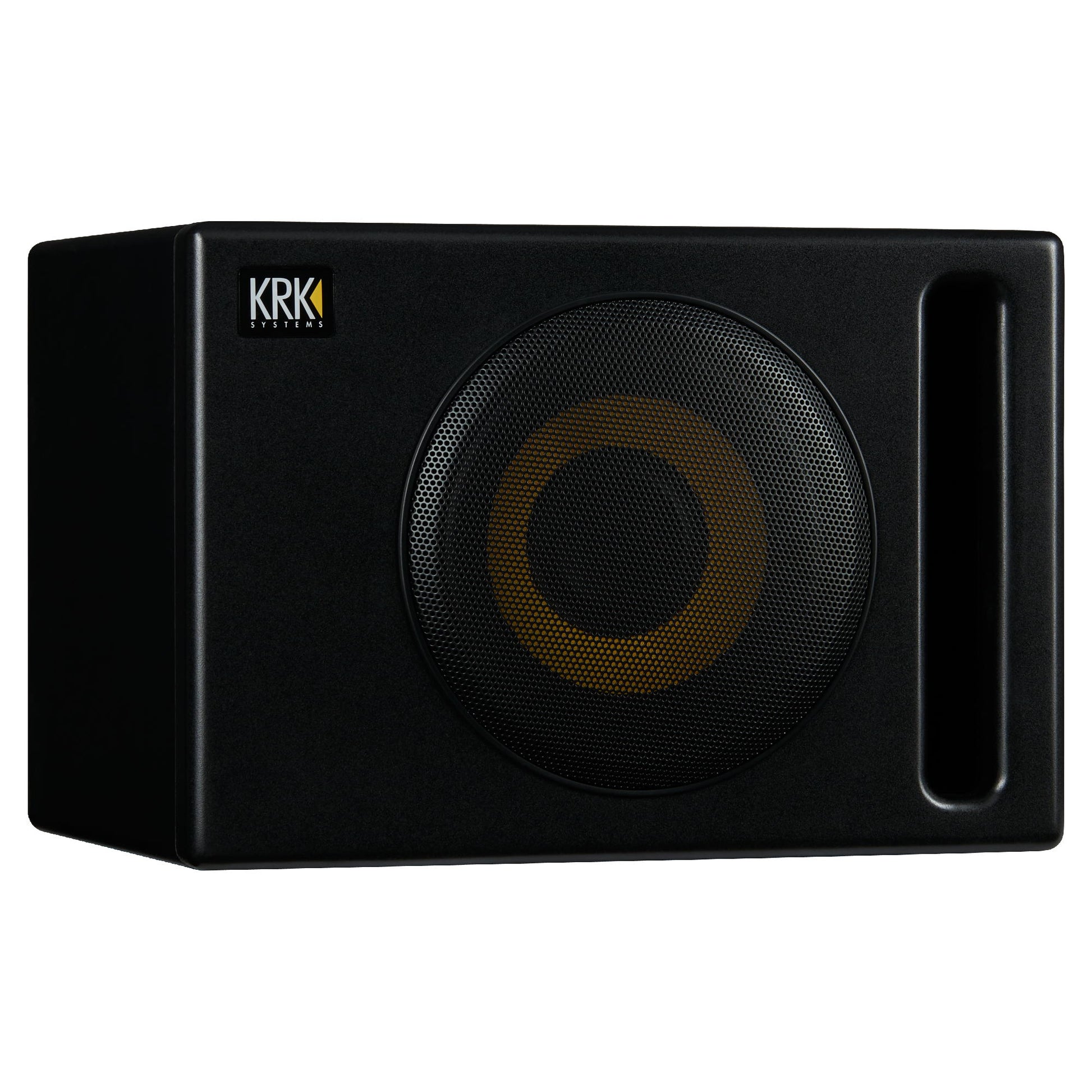 KRK S8.4 Powered Studio Subwoofer - Angle with Grille